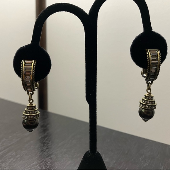 Heidi Daus Black Diamond Swarovski &  Tahitian Earrings Clip on - Picture 5 of 9